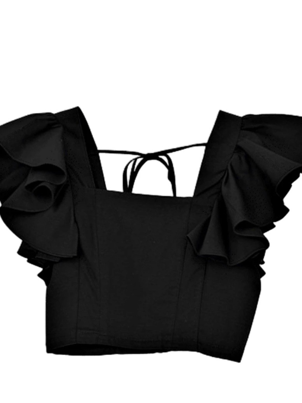 MABLE Black Ruffle Sleeve Crop Top Size Small